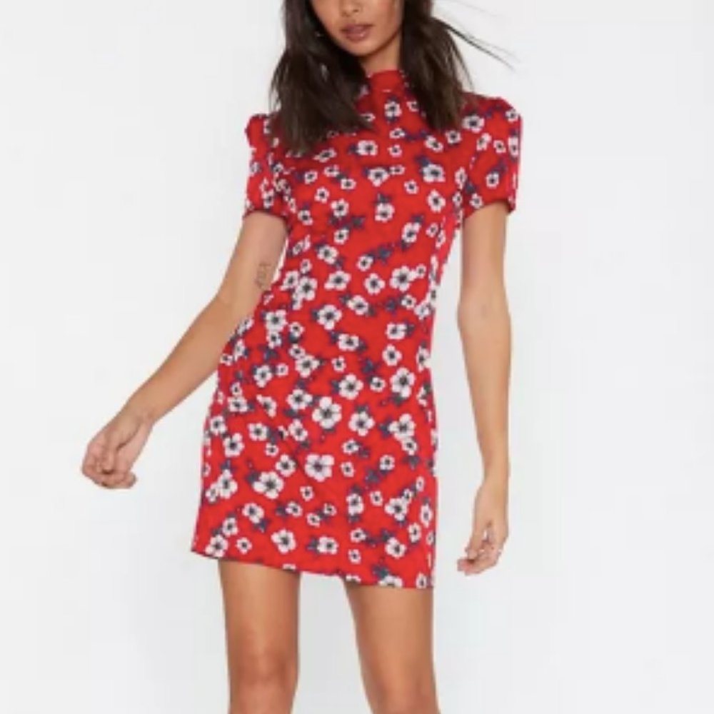 High Neck Floral Mini Dress